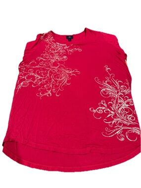 JM Collection Bright Red Tank Top with Silver Scroll Design